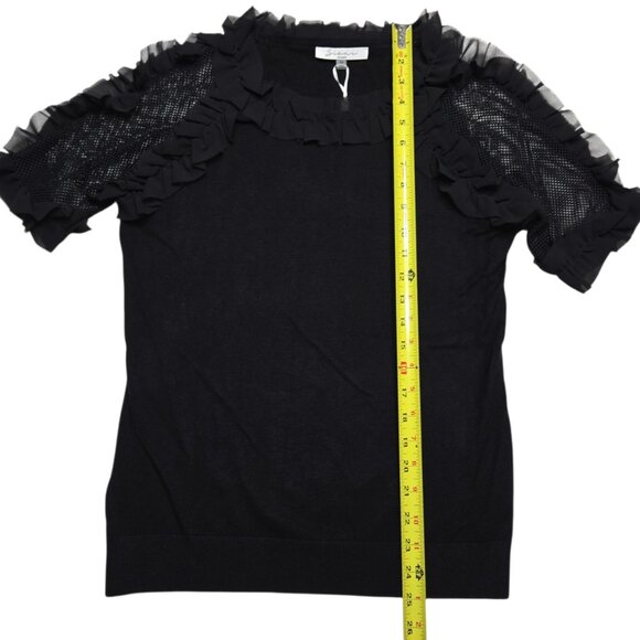 Sioni Milano Sweater Women Medium Black Short Sleeve Ruffle Mesh Knit Whimsigoth - Picture 4 of 13